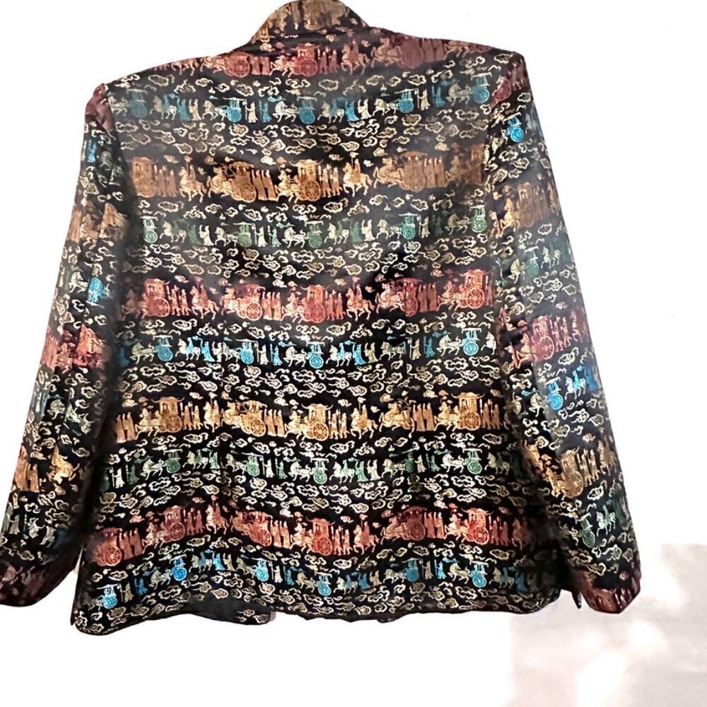 Mandarin Collar Embroidered Black Colorful Blazer Embroidery Frog Buttons Jacket - Picture 5 of 7
